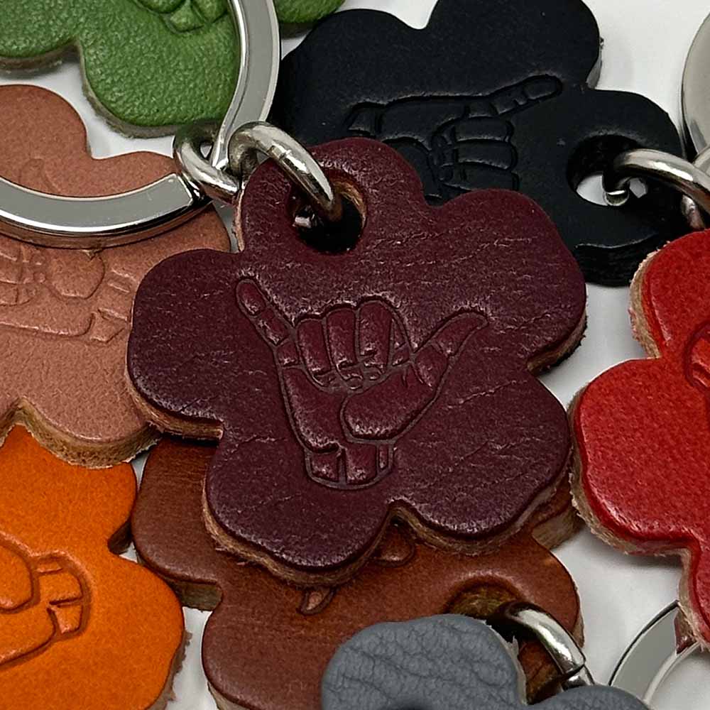 Last State Leather - Flower Shaka Leather Keychain - Burgundy