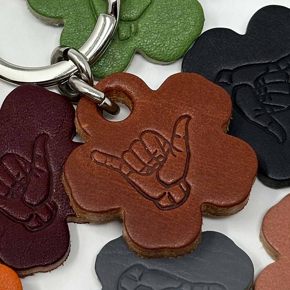 Last State Leather - Flower Shaka Leather Keychain - Chestnut