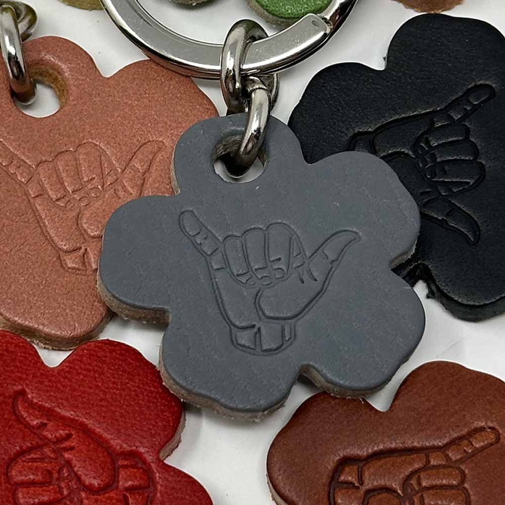Last State Leather - Flower Shaka Leather Keychain - Grey