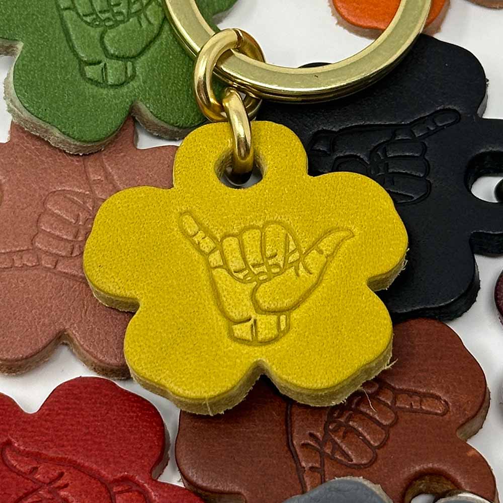 Last State Leather - Flower Shaka Leather Keychain - Mustard