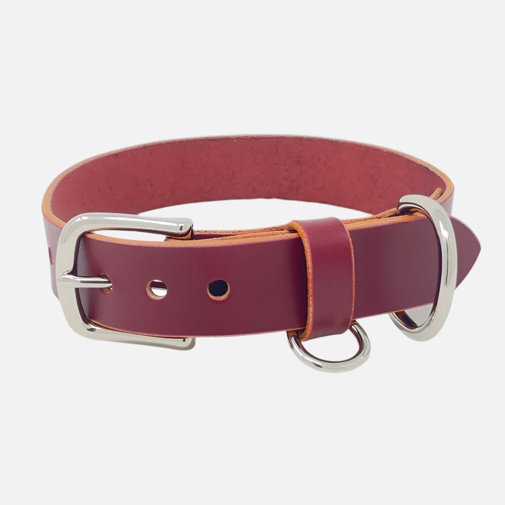 Last State Leather - Large Leather Collar - Burgundy/Nickel