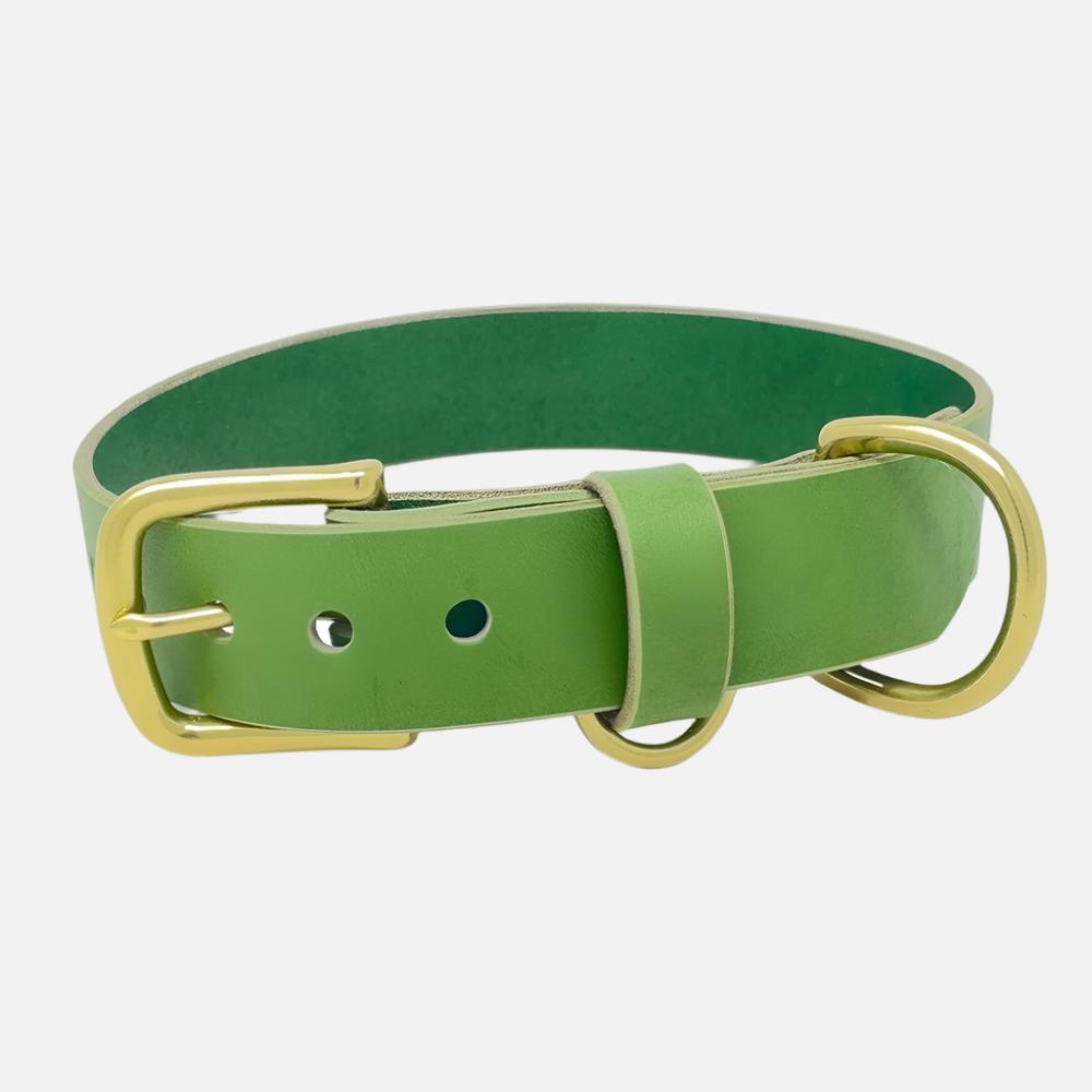 Last State Leather - Large Leather Collar - Green/Brass