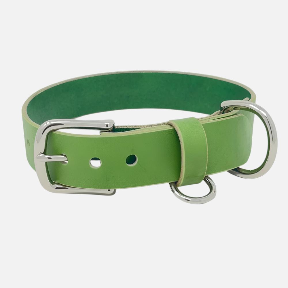 Last State Leather - Large Leather Collar - Green/Nickel