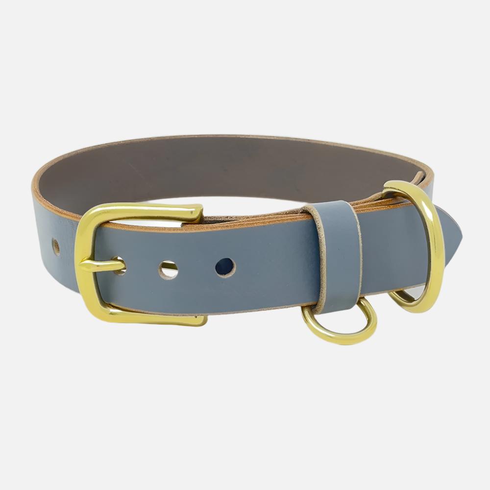 Last State Leather - Large Leather Collar - Grey/Brass