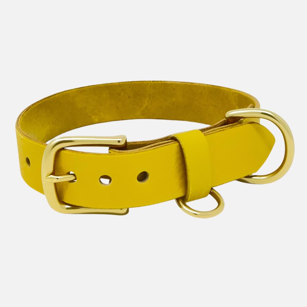 Last State Leather - Large Leather Collar - Mustard/Brass