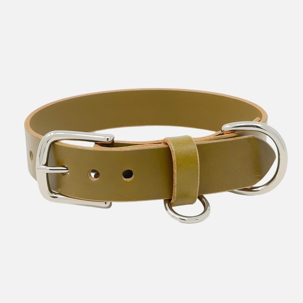 Last State Leather - Large Leather Collar - Olive/Nickel
