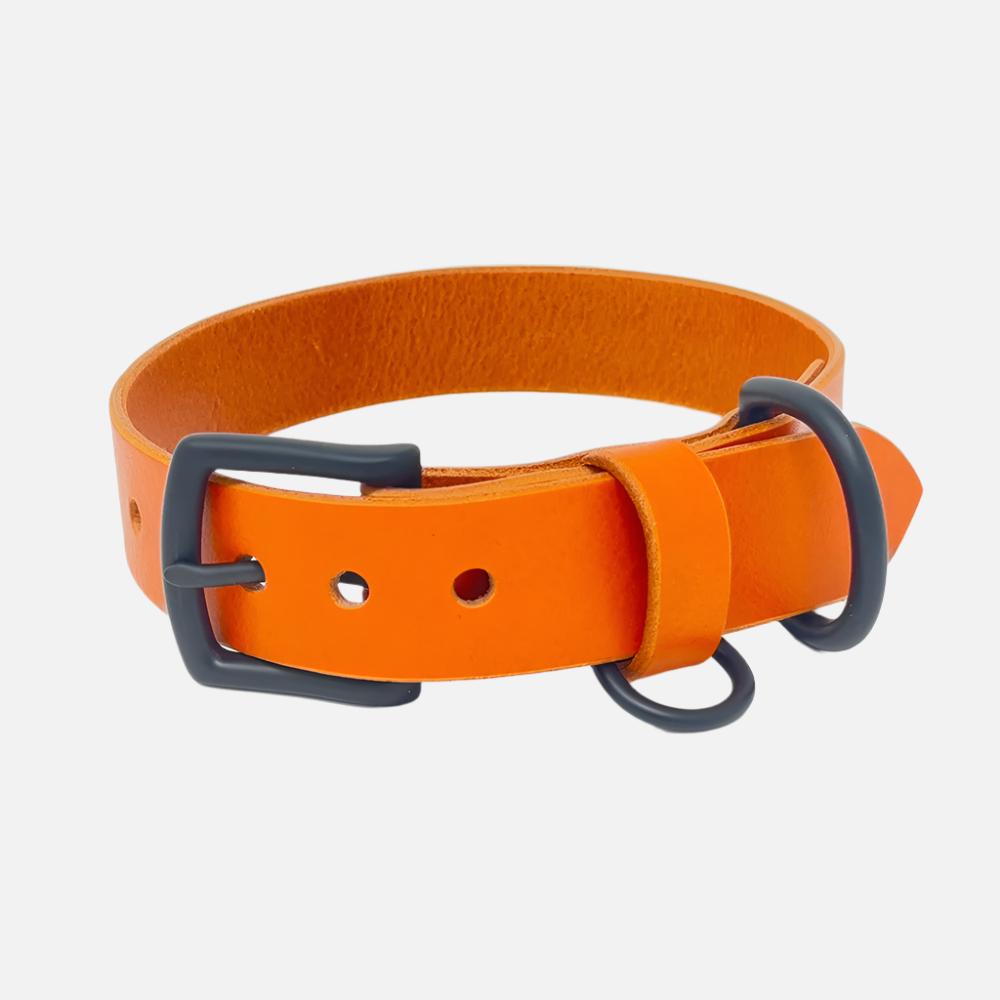 Last State Leather - Large Leather Collar - Orange/Black