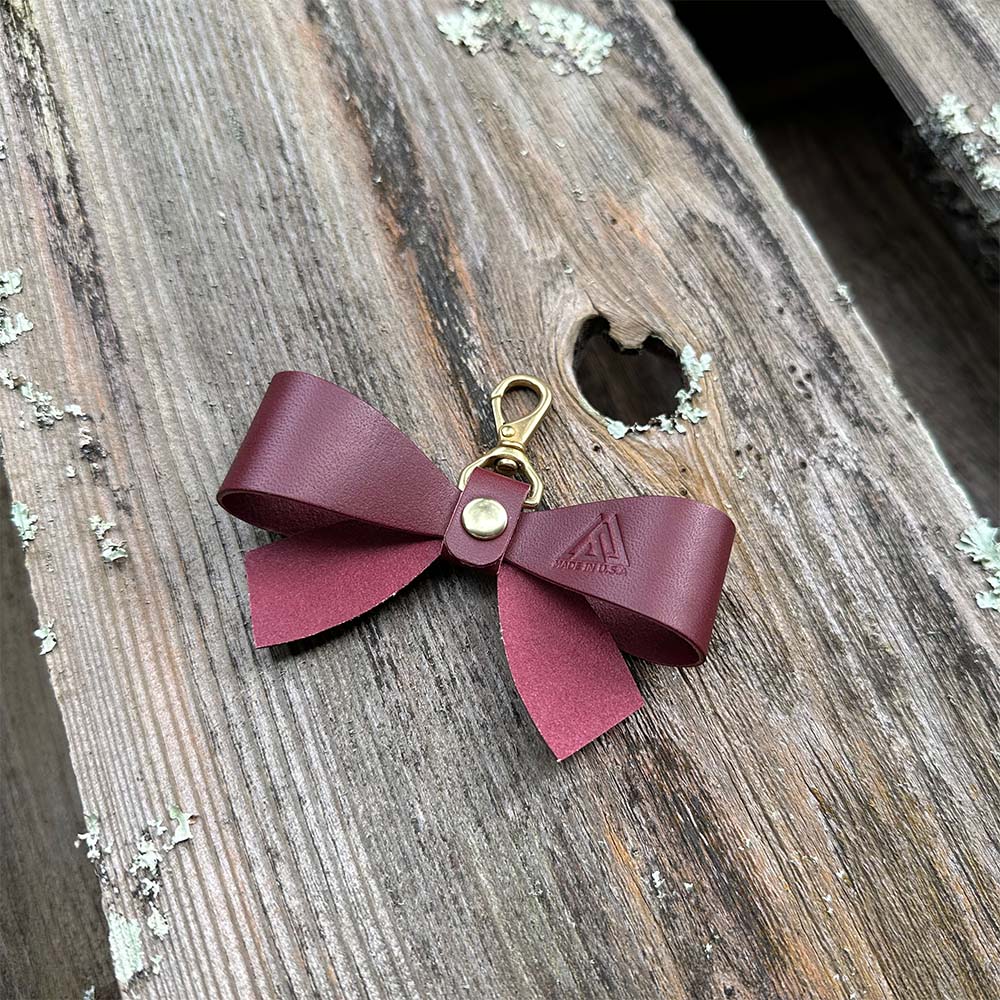 Last State Leather - Handmade Leather Bow - Bag Charm - Burgundy