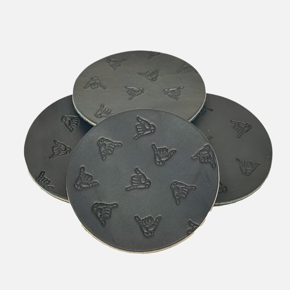 Last State Leather - Shaka Stamped Leather Coaster Set - Black