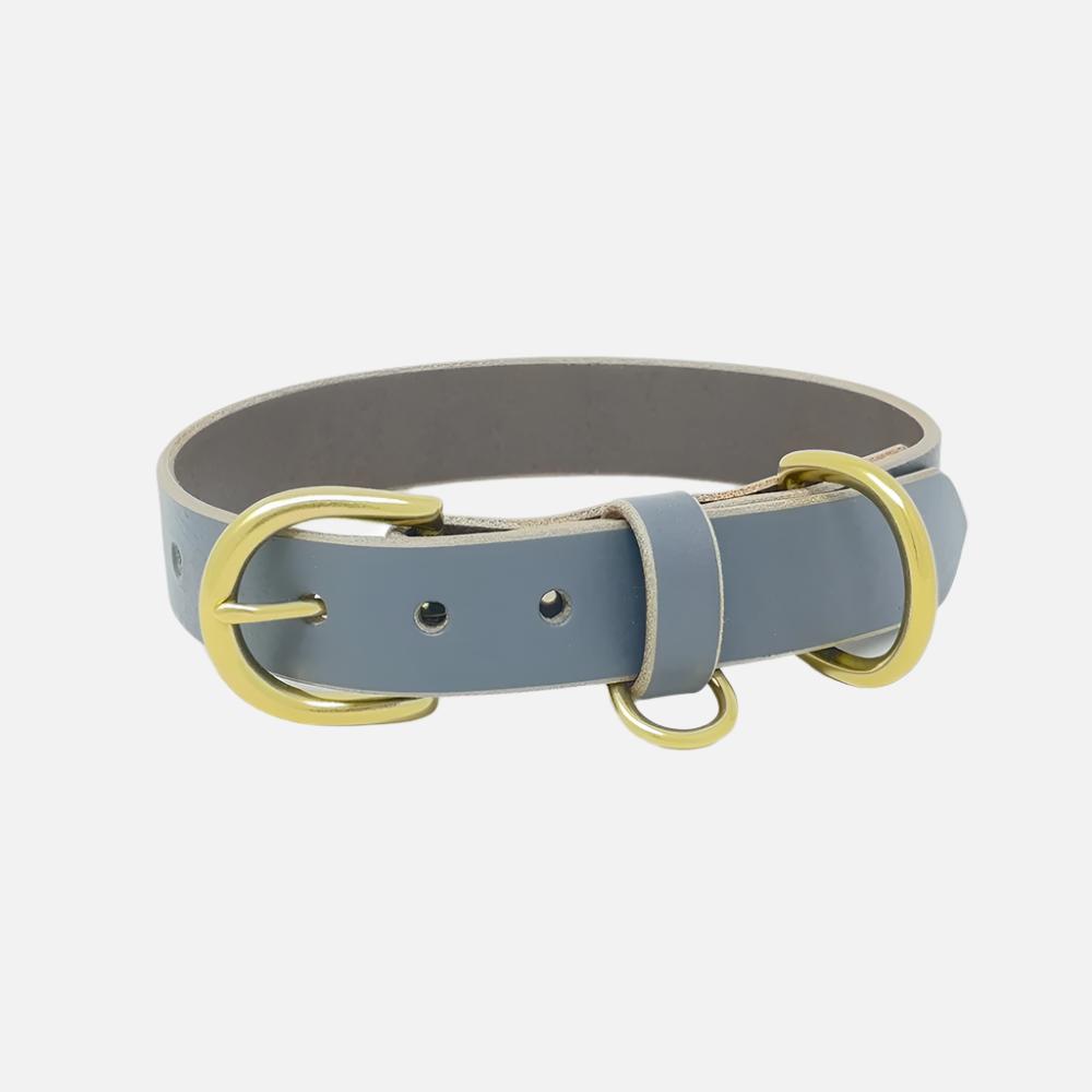 Last State Leather - Medium Leather Collar - Grey/Brass