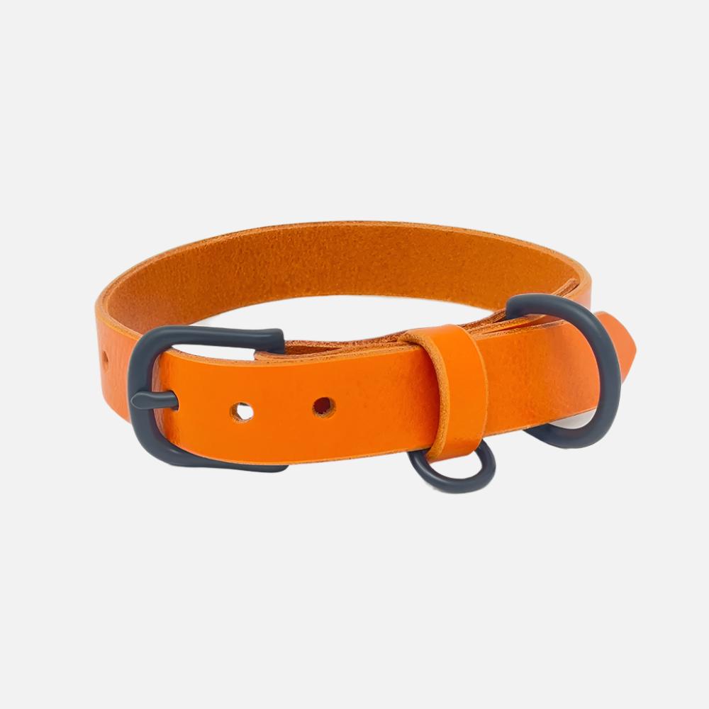 Last State Leather - Medium Leather Collar - Orange/Black