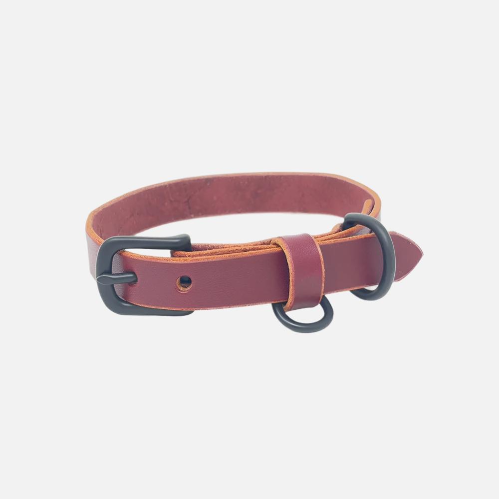 Last State Leather - Small Leather Collar - Burgundy/Black