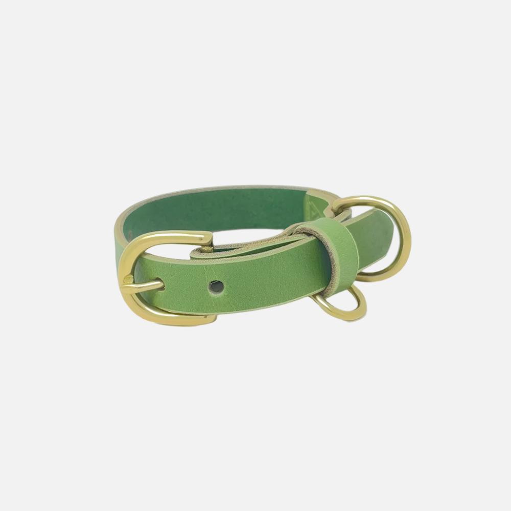 Last State Leather - Small Leather Collar - Green/Brass