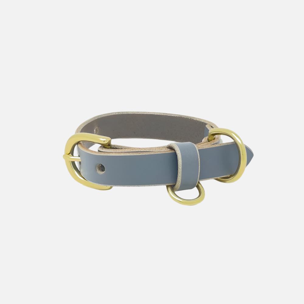 Last State Leather - Small Leather Collar - Grey/Brass