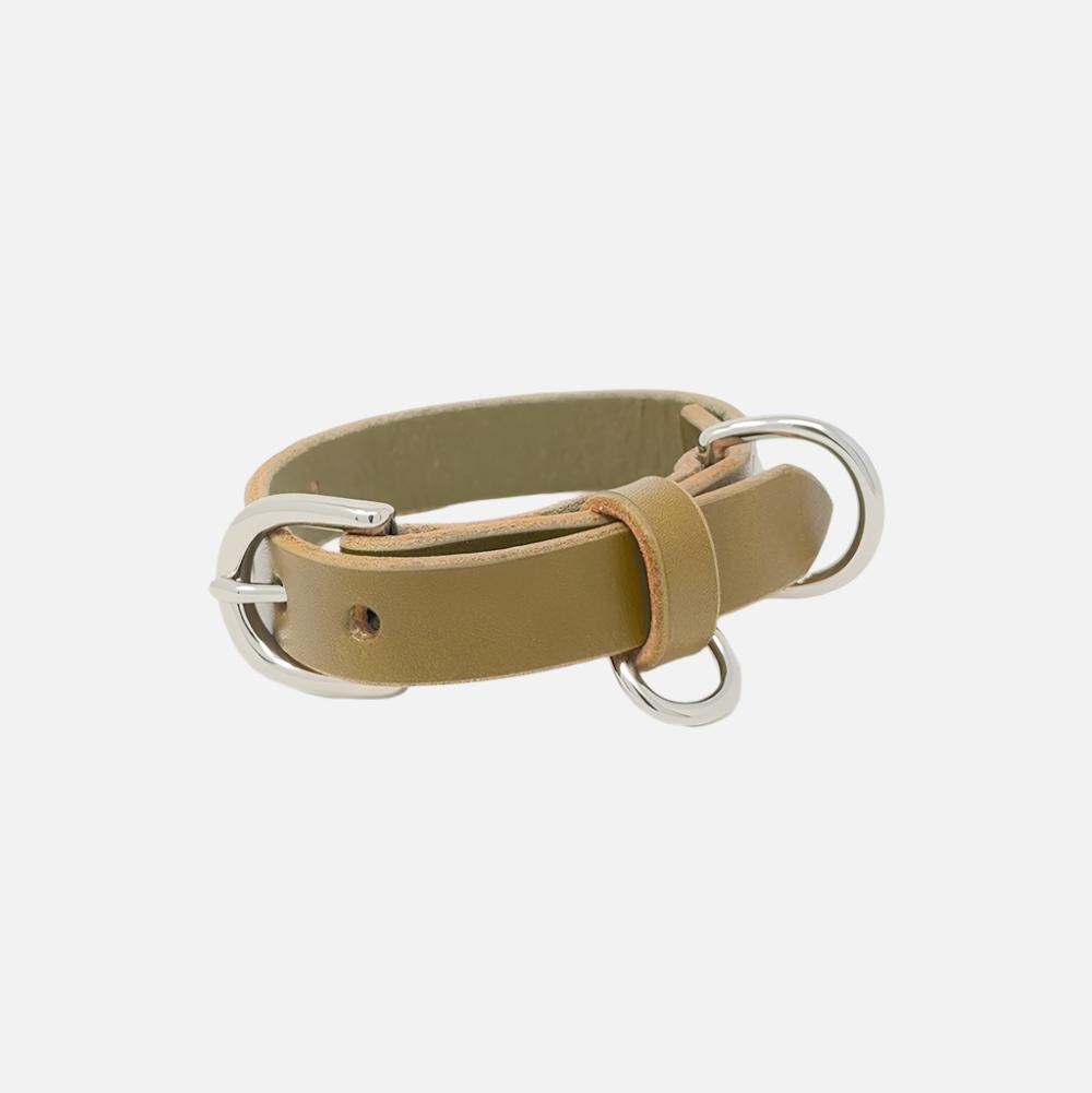 Last State Leather - Small Leather Collar - Olive/Nickel
