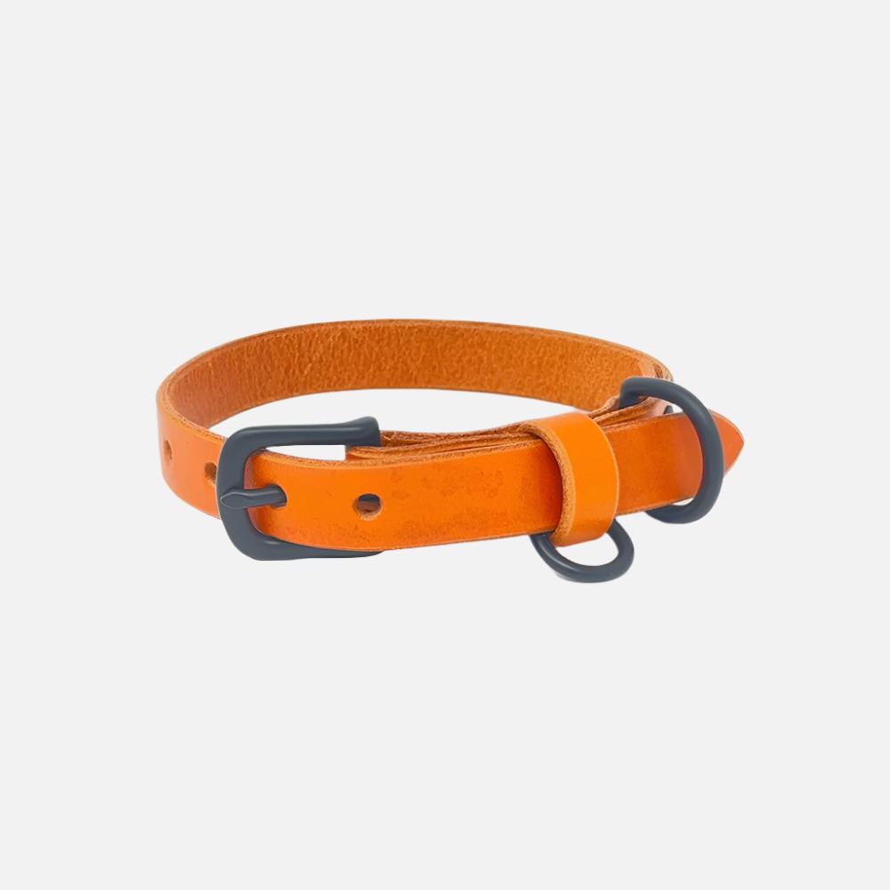 Last State Leather - Small Leather Collar - Orange/Black