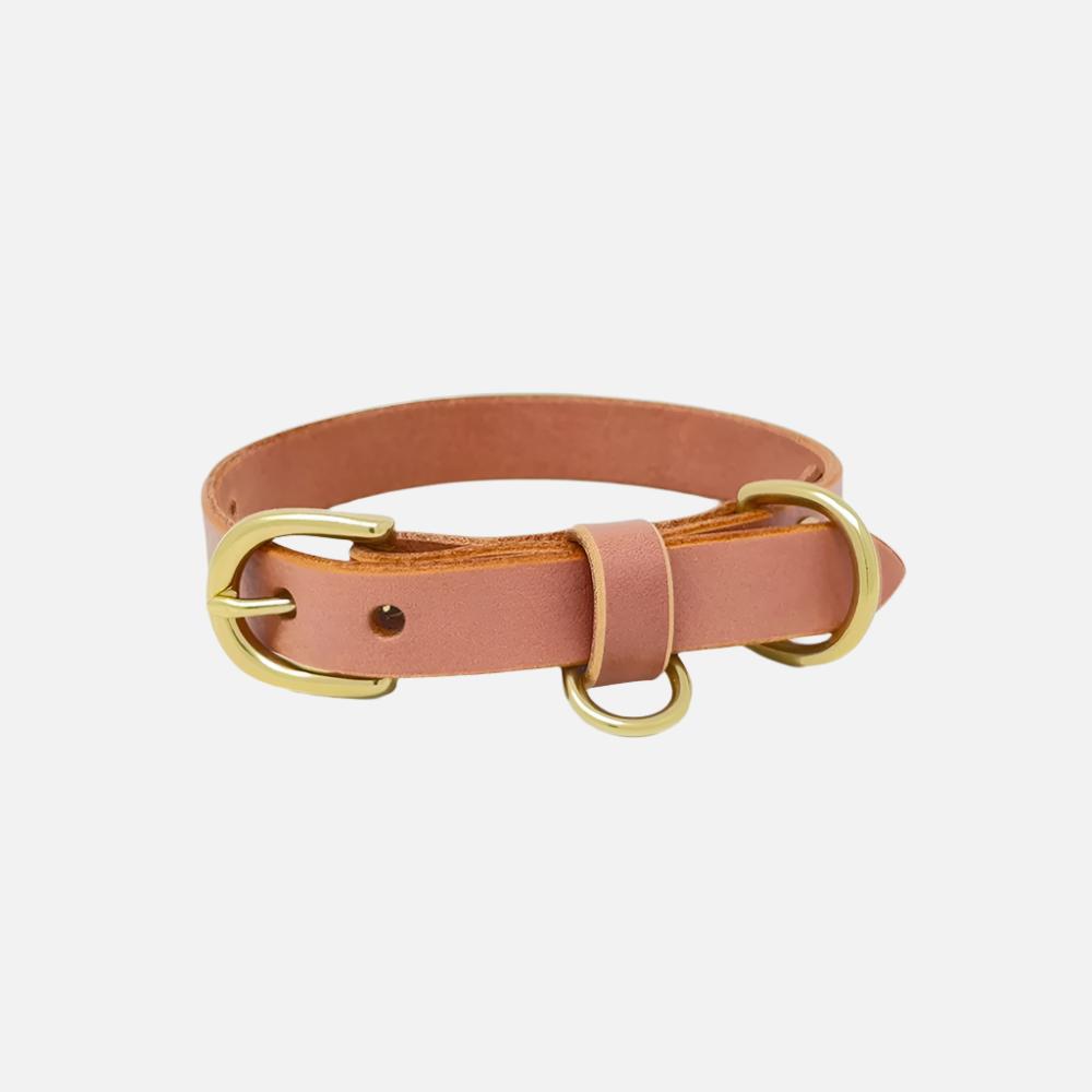 Last State Leather - X Small Leather Collar - Blush/Brass