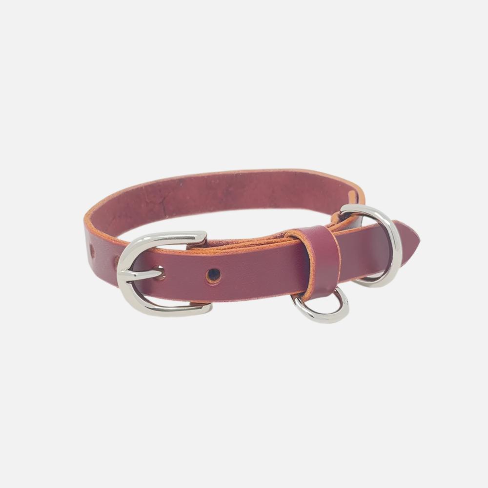 Last State Leather - X Small Leather Collar - Burgundy/Nickel