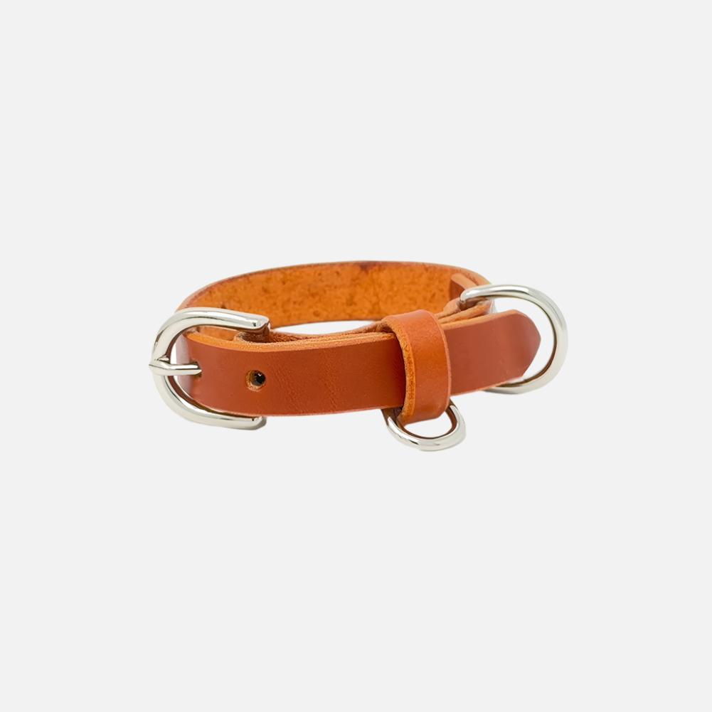 Last State Leather - X Small Leather Collar - Chestnut/Nickel