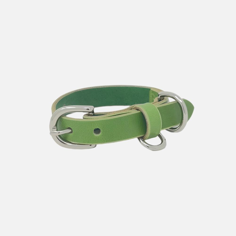 Last State Leather - X Small Leather Collar - Green/Nickel