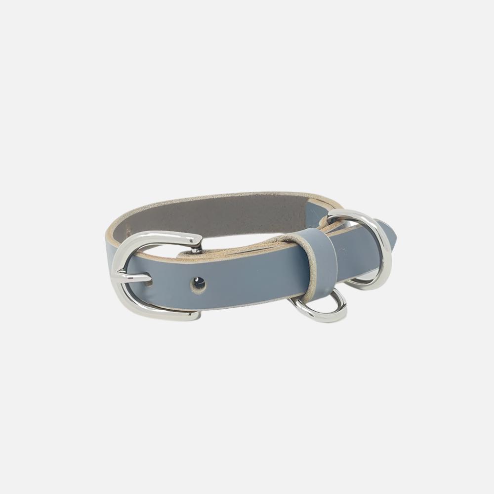 Last State Leather - X Small Leather Collar - Grey/Nickel