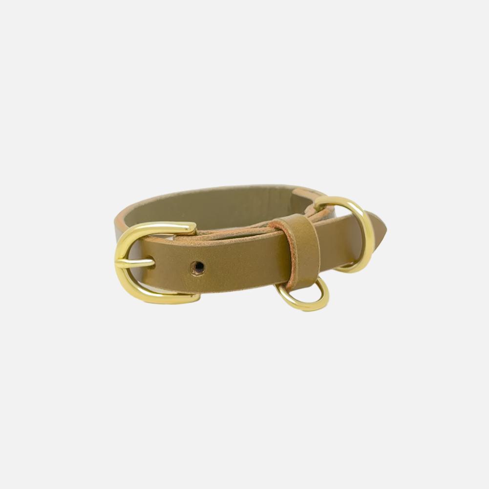 Last State Leather - X Small Leather Collar - Olive/Brass