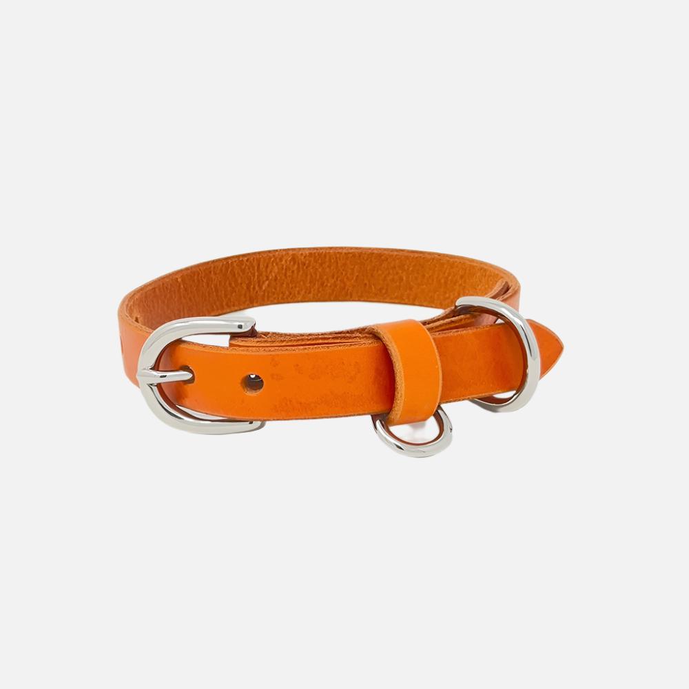 Last State Leather - X Small Leather Collar - Orange/Nickel