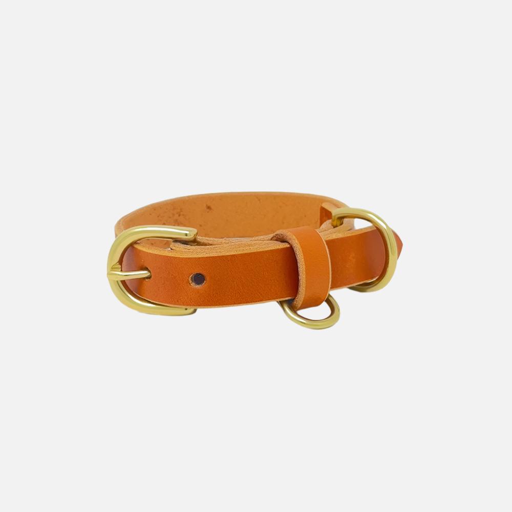Last State Leather - X Small Leather Collar - Tan/Brass