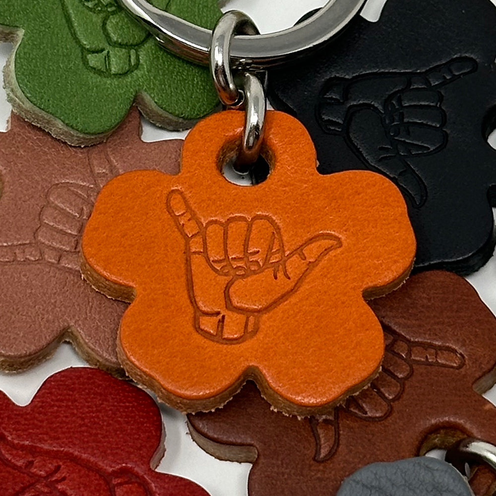 Last State Leather - Flower Shaka Leather Keychain - Orange
