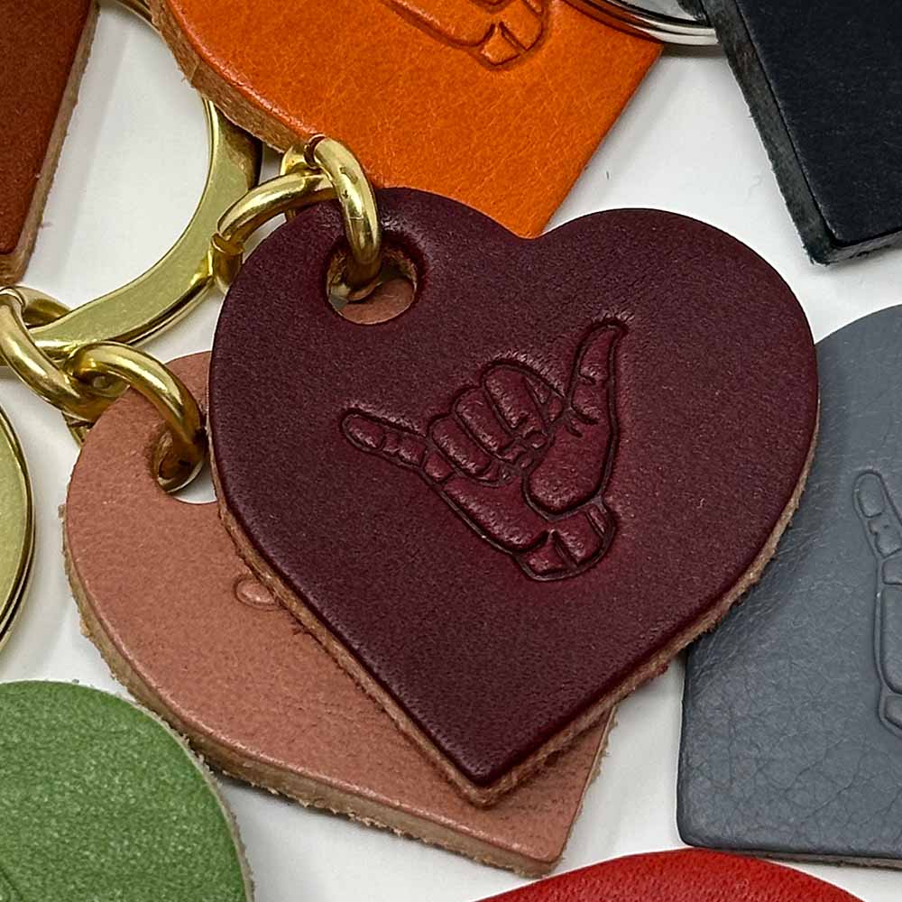 Last State Leather - Heart Shaka Leather Keychain - Burgundy