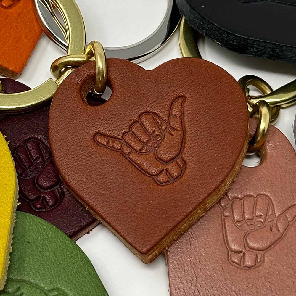 Last State Leather - Heart Shaka Leather Keychain - Chestnut