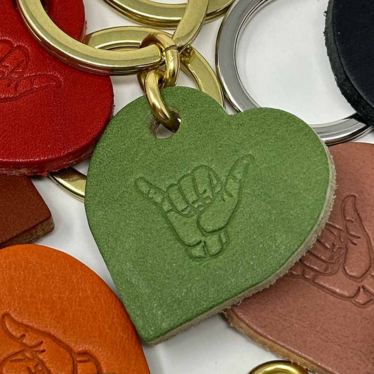 Last State Leather - Heart Shaka Leather Keychain - Green