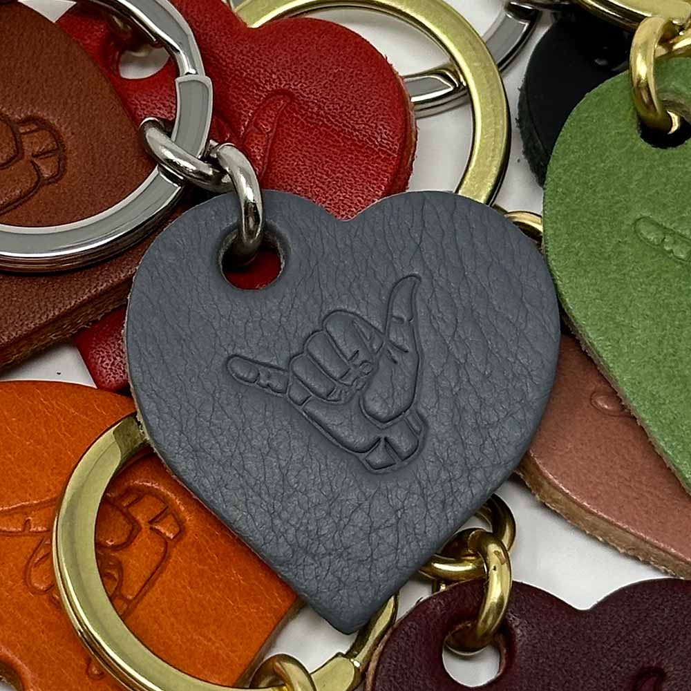 Last State Leather - Heart Shaka Leather Keychain - Grey