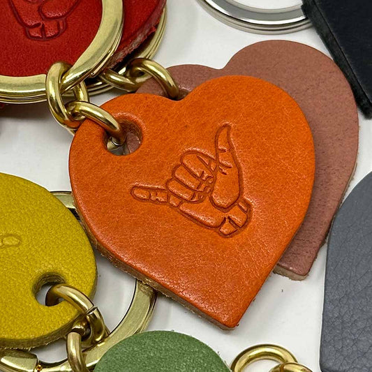 Last State Leather - Heart Shaka Leather Keychain - Orange