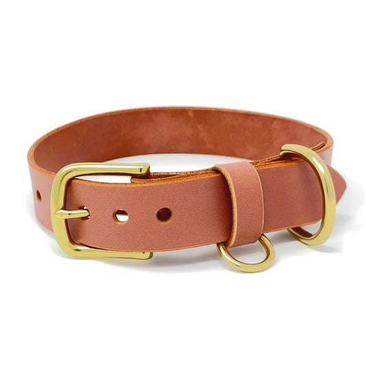 Last State Leather - Large Leather Collar - Blush/Brass