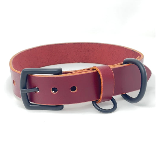 Last State Leather - Large Leather Collar - Burgundy/Black