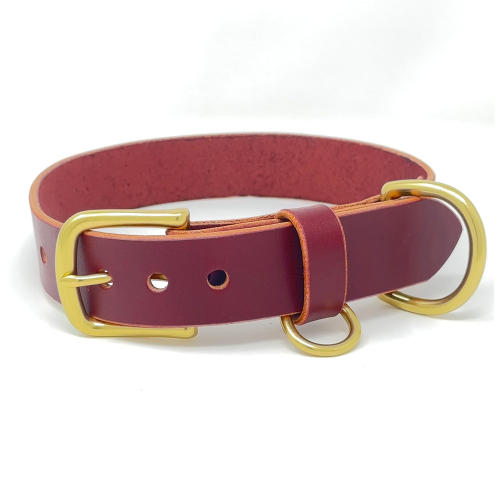 Last State Leather - Large Leather Collar - Burgundy/Brass