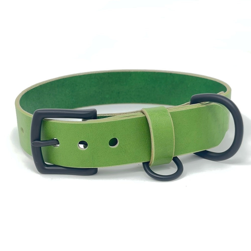 Last State Leather - Large Leather Collar - Green/Black