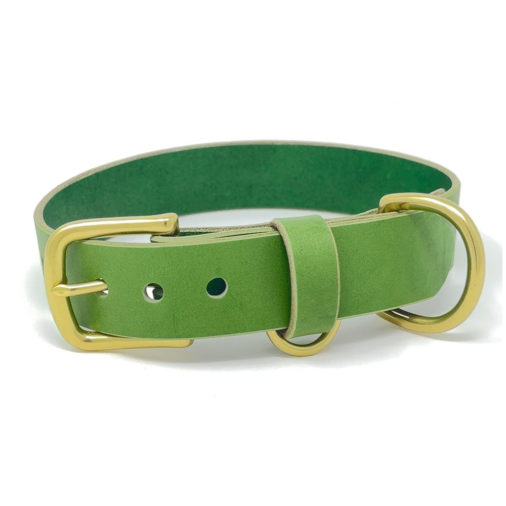 Last State Leather - Large Leather Collar - Green/Brass