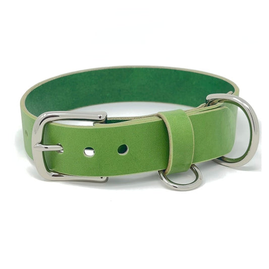 Last State Leather - Large Leather Collar - Green/Nickel