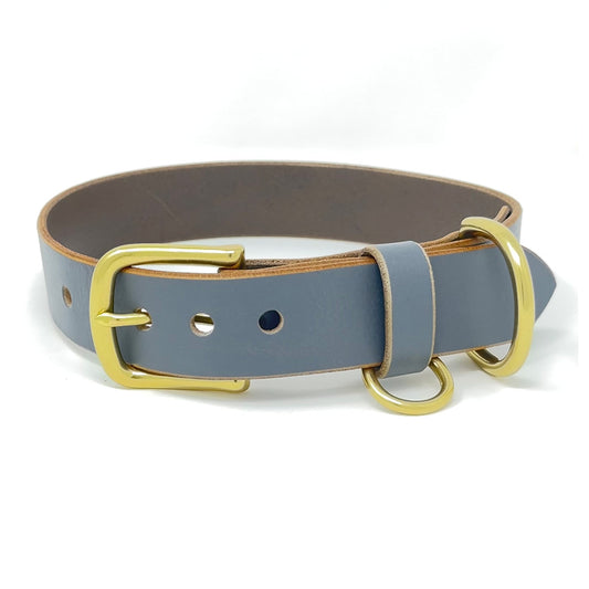 Last State Leather - Large Leather Collar - Grey/Brass