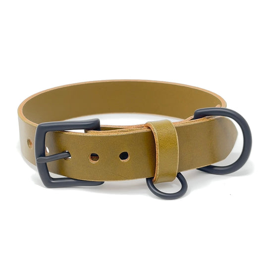 Last State Leather - Large Leather Collar - Olive/Black