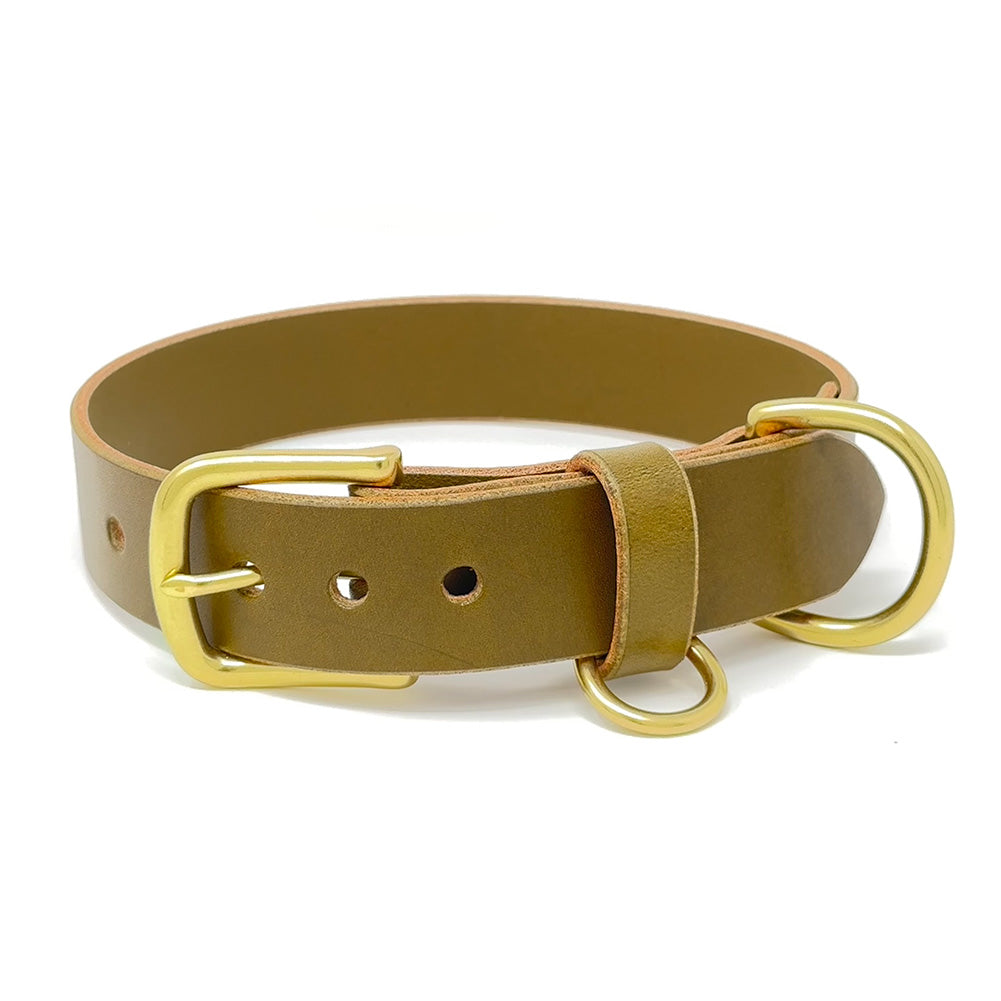 Last State Leather - Large Leather Collar - Olive/Brass