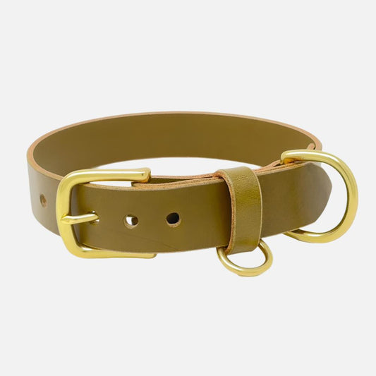 Last State Leather - Large Leather Collar - Olive/Brass