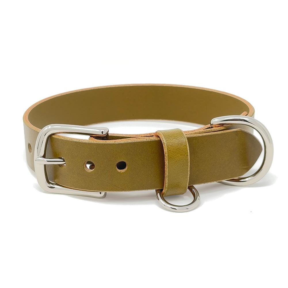 Last State Leather - Large Leather Collar - Olive/Nickel