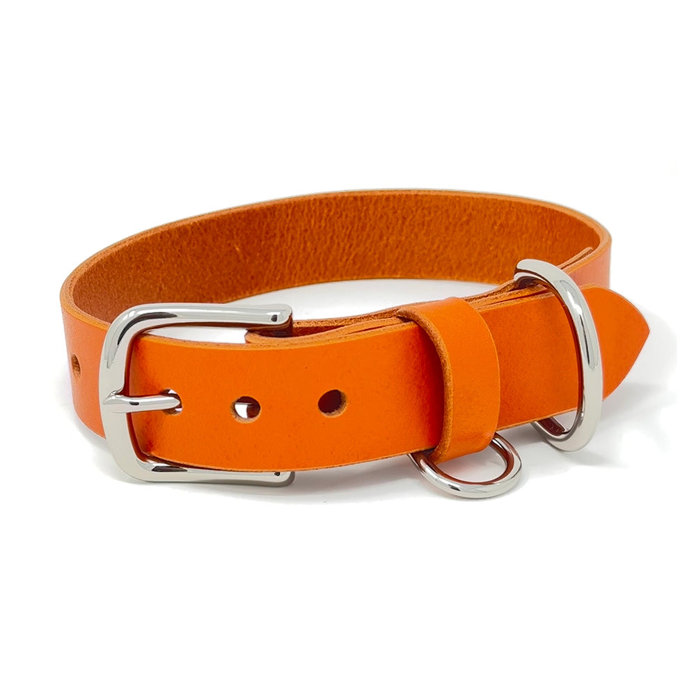 Last State Leather - Large Leather Collar - Orange/Nickel