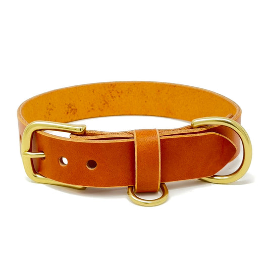 Last State Leather - Large Leather Collar - Tan/Brass
