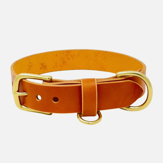 Last State Leather - Large Leather Collar - Tan/Brass