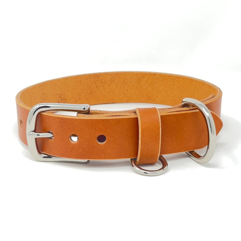 Last State Leather - Large Leather Collar - Tan/Nickel