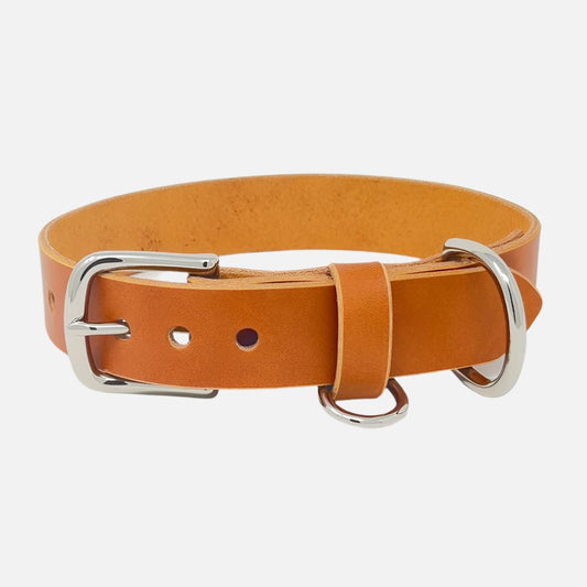 Last State Leather - Large Leather Collar - Tan/Nickel